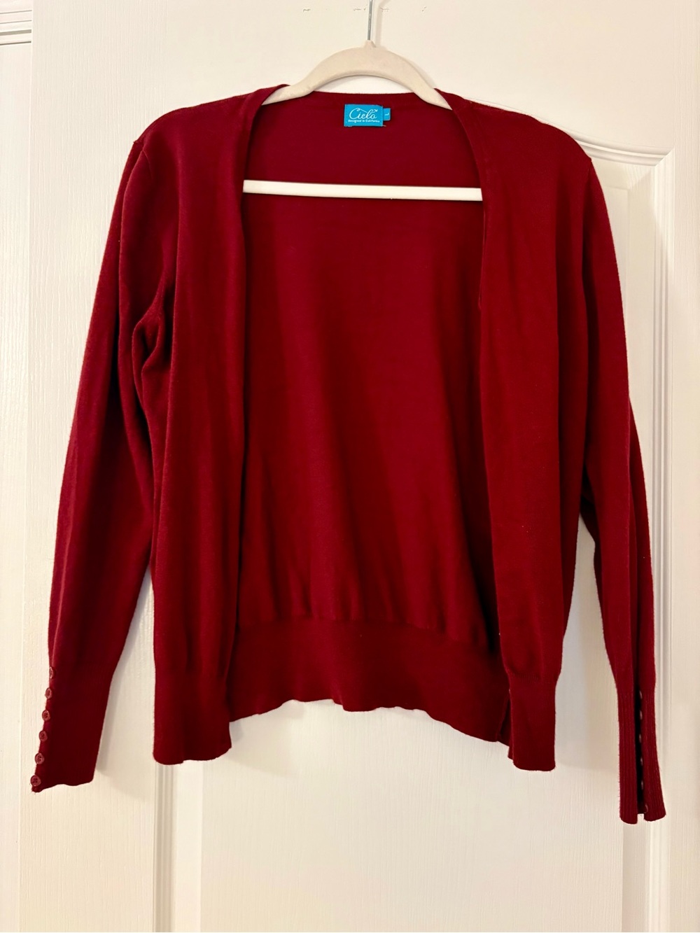 Cielo Open-Front Deep Red Cardigan Sweater